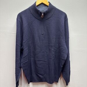 Jos A Bank Men Quarter Zip Sweater Navy Blue Lambswool Blend Mock Neck Large NWT